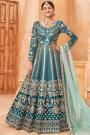 Prussian Blue Silk Embroidered Anarkali Set