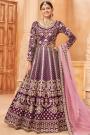 Plum Purple Silk Embroidered Anarkali Set