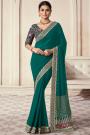 Dark Green Organza Silk Embroidered Saree
