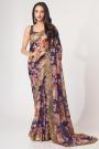 Purple Printed & Embroidered Organza Silk Floral Saree