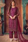 Plum Net Embroidered Kurta Set