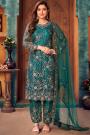 Teal Green Net Embroidered Kurta Set
