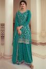 Teal Chinon Silk Embroidered Kurta Set