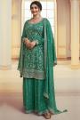 Dark Green Chinon Silk Embroidered Kurta Set