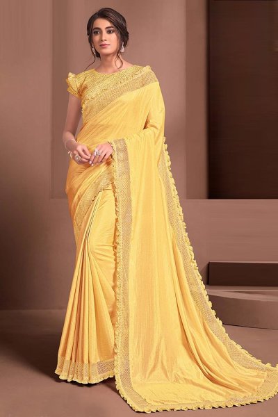 Yellow Designer Embellished Silk Georgette Saree