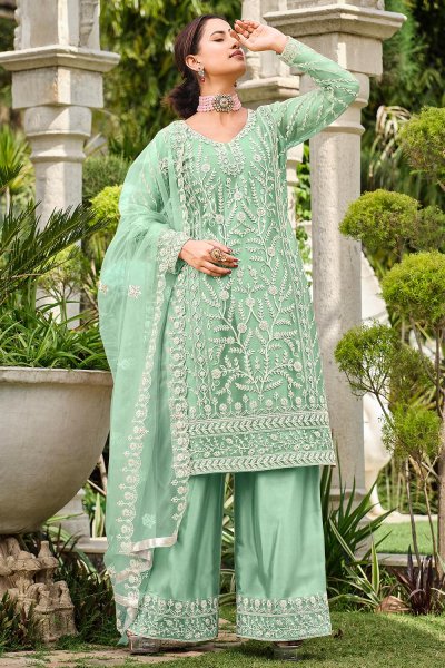 Mint Green Net Embroidered Suit Set