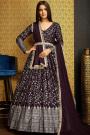 Plum Purple Georgette Embroidered Anarkali Suit With Belt