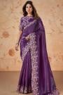 Purple Banarasi Crush Silk Embroidered Saree
