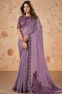 Mauve Crepe Satin Silk Embroidered Saree