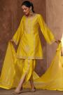 Lemon Yellow Silk Embroidered Kurta Set With Dhoti Pants