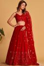 Red Georgette Embroidered Lehenga Set