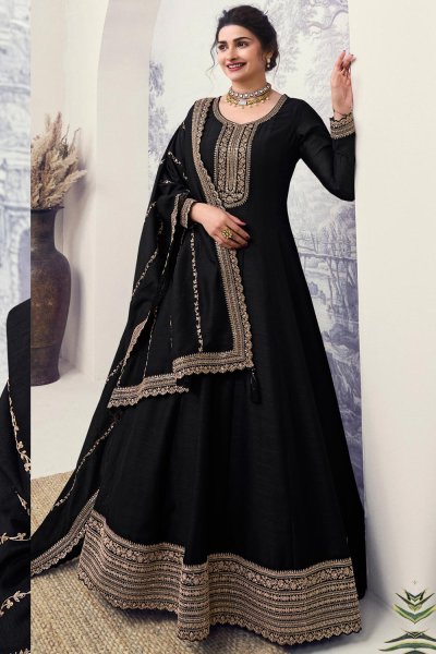 Black Silk Georgette Embroidered Anarkali Suit