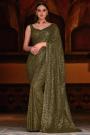 Olive Green Georgette Sequence Embroidered Saree