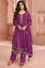 Magenta Purple Jacquard Silk Embroidered kurta Set