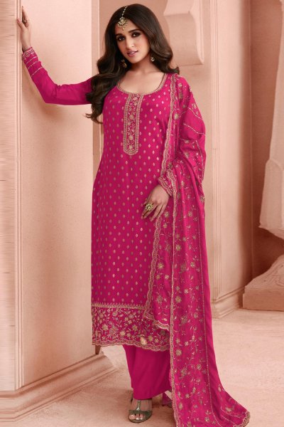 Pink Jacquard Silk Embroidered kurta Set