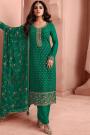 Dark Green Jacquard Silk Embroidered kurta Set