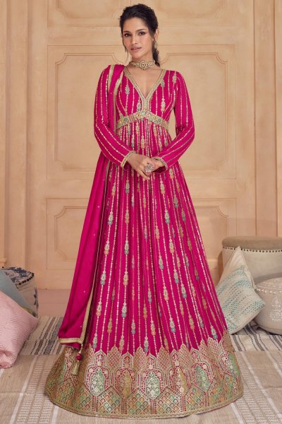 Pink Georgette Embroidered Anarkali Suit With Dupatta