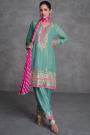 Turquoise & Pink Organza Silk Embroidered Kurta Set