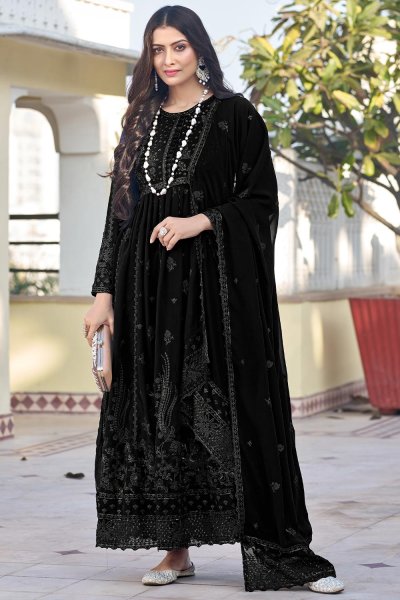 Black Georgette Embroidred Anarkali Suit