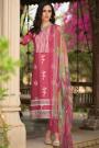 Punch Pink Printed & Embroidered Lawn Cotton Kurta Set With Chiffon Dupatta