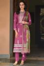 Magenta Pink Printed & Embroidered Cotton Kurta Set With Chiffon Dupatta