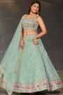Aqua Blue Green Georgette Embroidered Lehenga Set