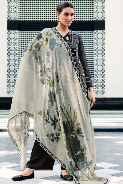 Beautiful Black Kota Doriya Cotton Silk Embroidered Kurta Set