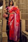 Orange & Purple Zari Weaved Saree