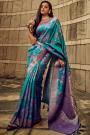 Prussian Blue & Purple Zari Weaved Saree