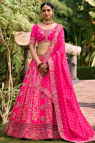 Pink Banarasi Silk Embroidered Lehenga Set