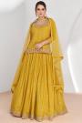 Mustard Georgette Embroidered Kurti Lehenga Set