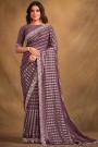 Mauve Georgette Embroidered Saree