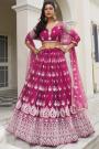 Magenta Pink Net Embroidered Lehenga Set