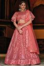 Coral Peach Net Sequin Embroidered Lehenga Set