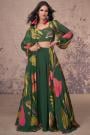 Bottle Green Multicolor Crepe Silk Printed & Embroidered Indo Western 3 Piece Set