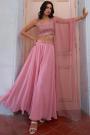 Blush Pink Georgette Embroidered Indo-Western Top & Palazzo Set With Dupatta