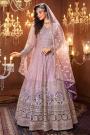 Stunning Lilac Net Embroidered Anarkali Dress With Dupatta