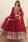 Maroon Georgette Embroidered Anarkali Dress With Dupatta