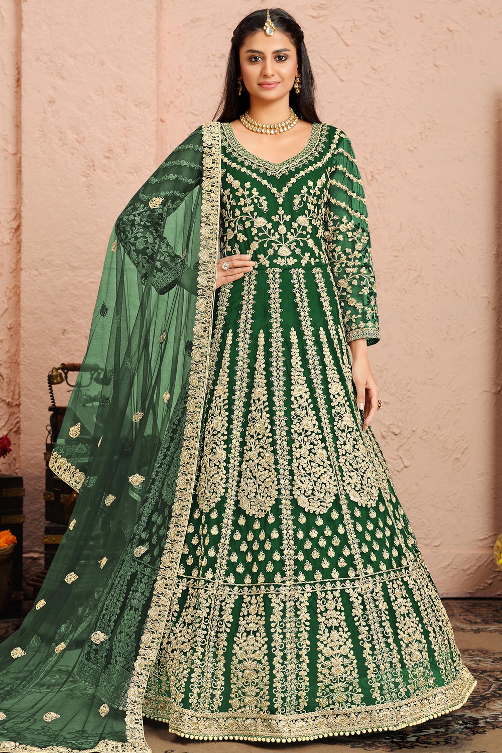 Tan Anarkali style Anarkali Butterfly Net main image 0