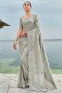 Grey Silk Embroidered Saree
