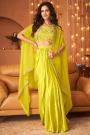 Ravishing Lemon Yellow Crepe Silk Embroidered Indo-Western 3 Piece Skirt Set