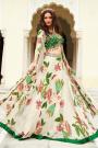 Green, Off White, & Multicolor Organza Silk Printed & Embroidered Indo-Western Lehenga Set With Jacket
