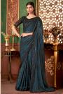 Prussian Blue & Black Silk Embroidered Saree