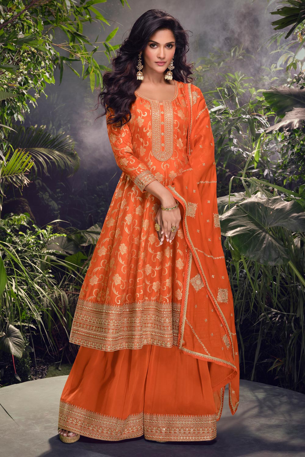 Festive Orange Designer Kurta Set