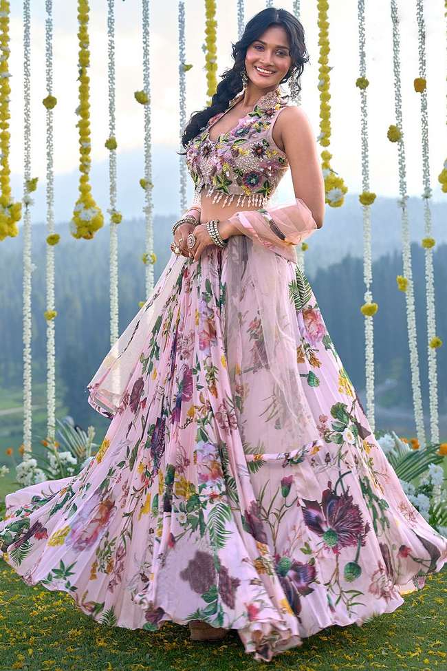 Pink Indie Printed Lehenga Set With Gotta Work Detailing main image 0