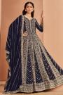 Navy Blue Georgette Embroidered Anarkali Set