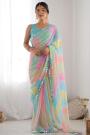 Multicolor Georgette Foil Worked & Mirror Bordered Saree