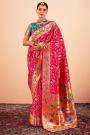 Bright Pink Zari Weaved Paithani Silk Saree