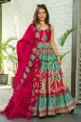 Multicolor Printed Chanderi Silk Anarkali Dress With Organza Silk Dupatta