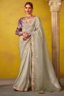 Sage Green Tissue Silk Embroidered Saree With Stylish Blouse